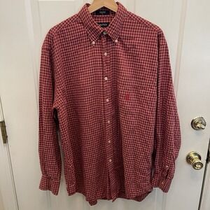 Nautica‎ Long Sleeve Button Down Red Check Shirt Cotton Mens Large Preppy